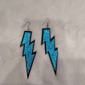 ❄️❄️ 5/$20❄️❄️ Big Blue Glitter Lightning Bolt Pierced Earrings 80s Inspired